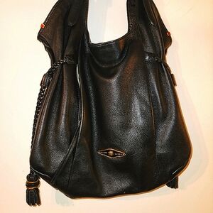 ELLIOTT LUCCA Sintra Black Pebbled Leather Hobo Shoulder Bag